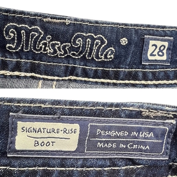 Miss Me Jeans Bootcut Size 28/6 Fleur De Lis Blue Denim Studded Sequins EUC - Picture 9 of 11